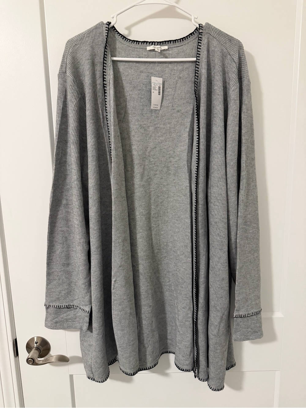 Maurices Gray Open-Front Ribbed Cardigan with Contrast Trim